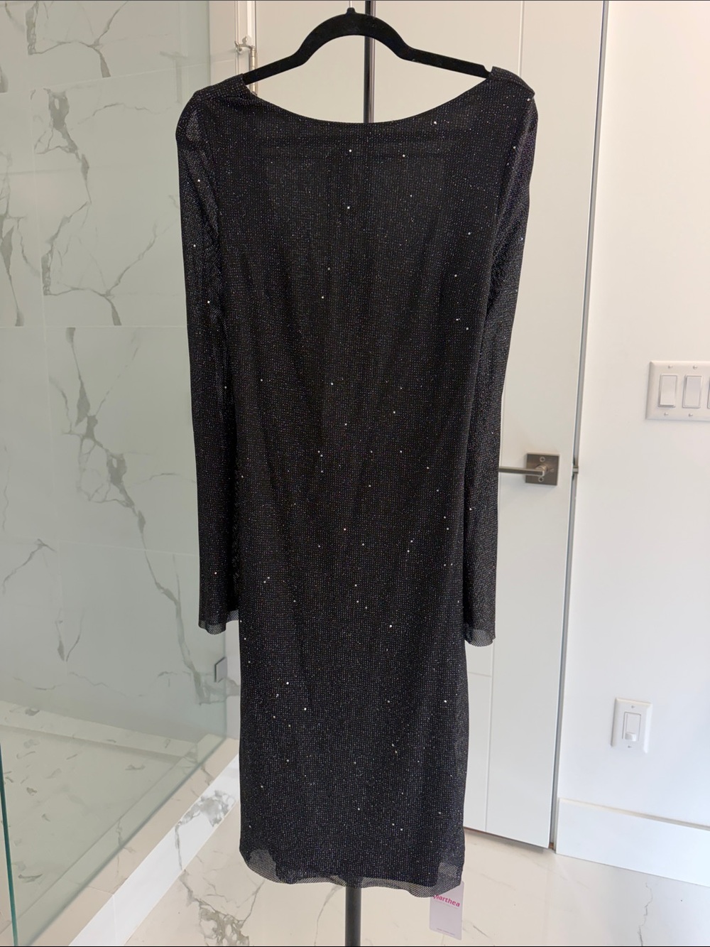 Sexy Women's Black Long Sleeve Sparkle Midi Dress ptp18”/len42”/waist 16”